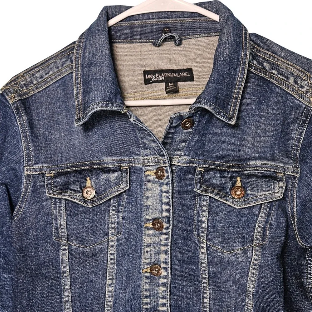 Lee Platinum Label Womens Dark Wash Cropped‎ Denim Trucker Jacket Blue Size M